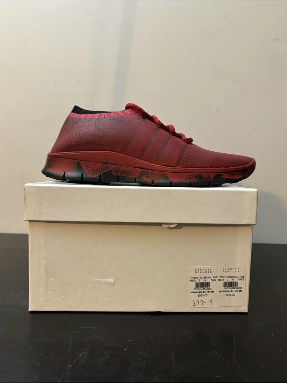 Maison Martin Margiela Cracked Paint Knit Trainer Red Black